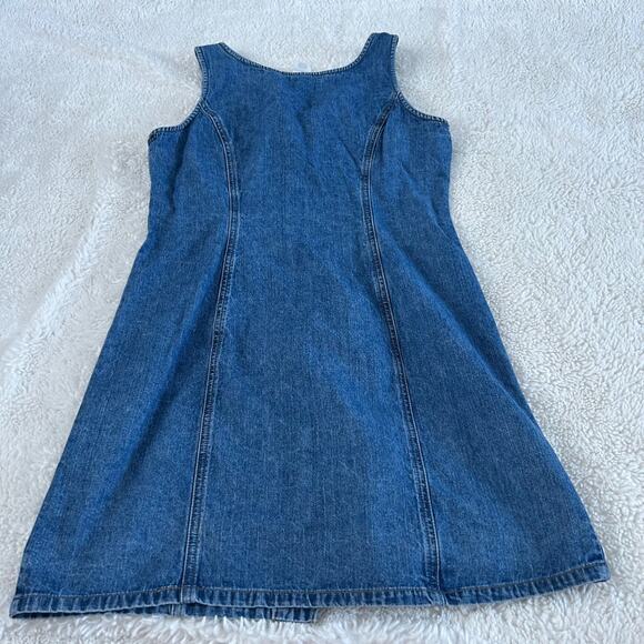 VTG Old Navy Womens Sz 6 Blue Denim Sleeveless Y2K Button-Up Dress Cottage Girl - Picture 2 of 6